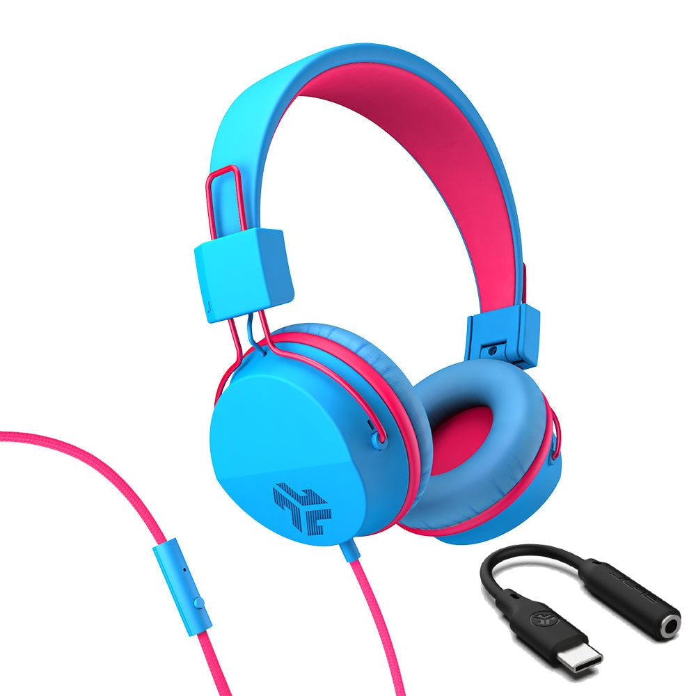 JBuddies Studio On-Ear Kids Wired Type-C Headphones Peach - Blue/Pink