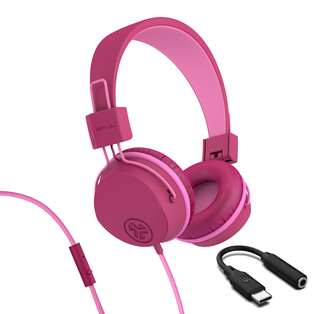 JBuddies Studio On-Ear Kids Wired Type-C Headphones Peach - Dark Pink